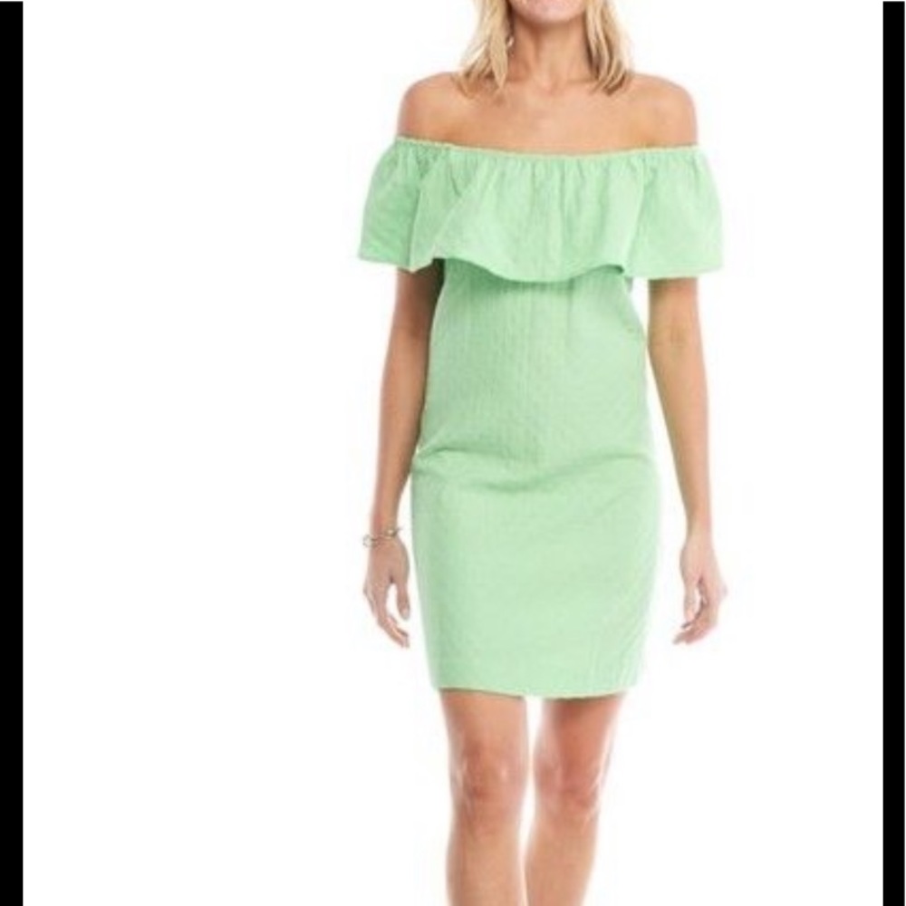 Crown & Ivy Soft Lime Green Off Shoulder Dress